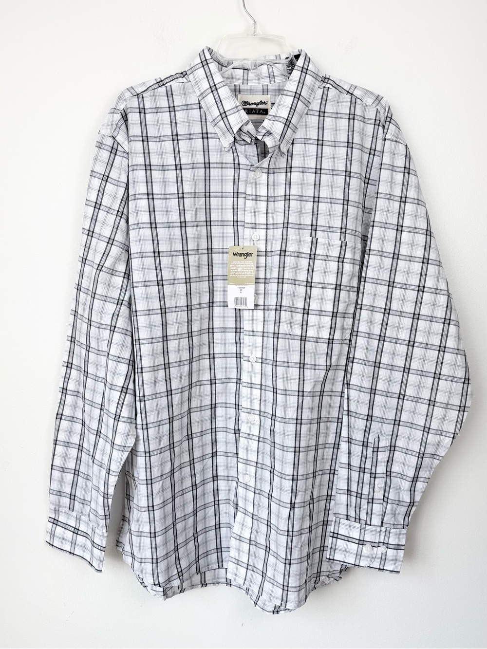 NWT Wrangler Riata White Plaid Button-Up Western XL